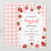 Strawberry Berry First 1st Birthday Invitation 招待状 (正面/裏面)
