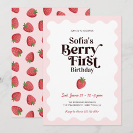 Strawberry Berry First Birthday 招待状