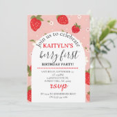 Strawberry Berry First Birthday Invitation 招待状 (スタンド正面)