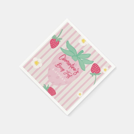 Strawberry Berry First Birthday Paper Napkins スタンダードカクテルナプキン (角)