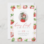 Strawberry Berry First Birthday Photo 招待状 (正面)