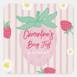 Strawberry Berry First Birthday Sticker スクエアシール