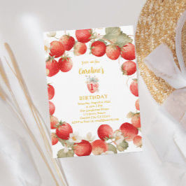 Strawberry Berry First Girls Birthday 招待状