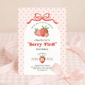 Strawberry Berry First Red Bow 1st Birthday 招待状