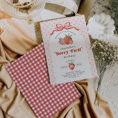 Strawberry Berry First Red Bow 1st Birthday 招待状