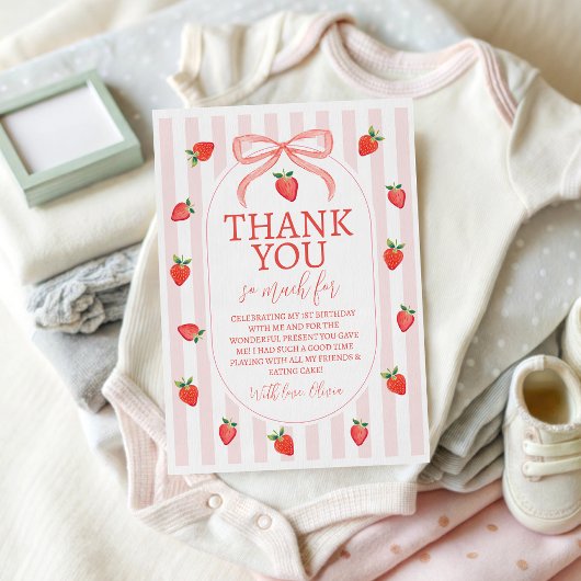 Strawberry Berry First Thank You Card 招待状