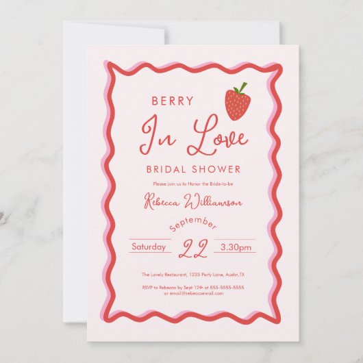 Strawberry Berry In Love  Bridal Shower 招待状 (正面)