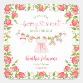 Strawberry Berry Sweet Clothesline Baby Shower  スクエアシール