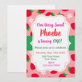 Strawberry Berry Sweet First Birthday Invitation 招待状 (正面/裏面)