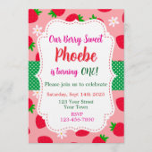 Strawberry Berry Sweet First Birthday Invitation 招待状 (正面)