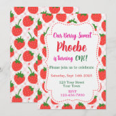 Strawberry Berry Sweet First Birthday Invitation 招待状 (正面/裏面)