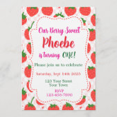 Strawberry Berry Sweet First Birthday Invitation 招待状 (正面)