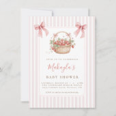 Strawberry Berry Sweet Pink Stripe Bow Baby shower 招待状 (正面)