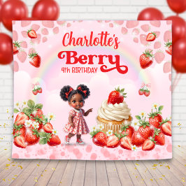 Strawberry Birthday Backdrop, Berry Birthday  タペストリー