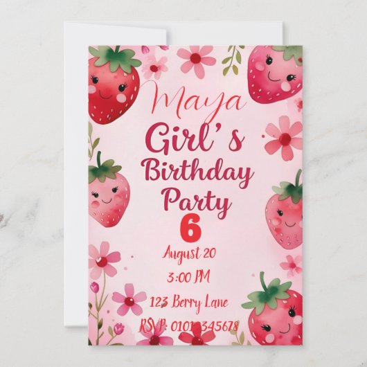 Strawberry Birthday Invitation  招待状 (正面)