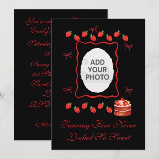 Strawberry Birthday Invitation 招待状 (正面/裏面)