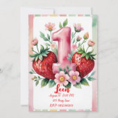 Strawberry Birthday Invitation | Cute Pink Red Gir 招待状 (正面)