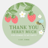 Strawberry Birthday Party Favor Thank you ラウンドシール (正面)