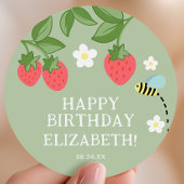 Strawberry Birthday Party Favor Thank you ラウンドシール