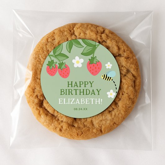 Strawberry Birthday Party Favor Thank you ラウンドシール