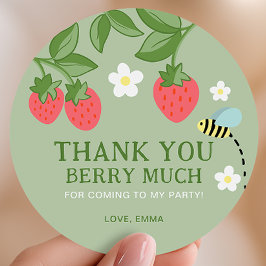 Strawberry Birthday Party Favor Thank you ラウンドシール