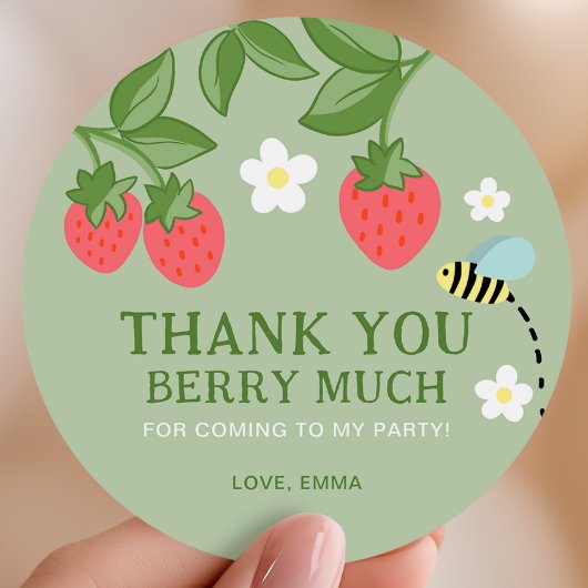 Strawberry Birthday Party Favor Thank you ラウンドシール