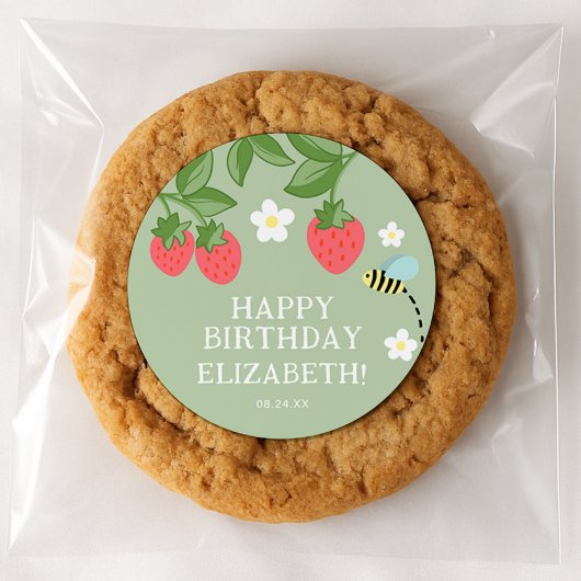 Strawberry Birthday Party Favor Thank you ラウンドシール