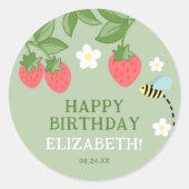 Strawberry Birthday Party Favor Thank you ラウンドシール (正面)