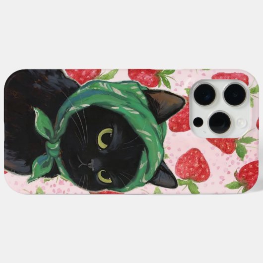 Strawberry black Cute Cat Phone Case Kawaii  Case-Mate iPhoneケース (裏面 (横))