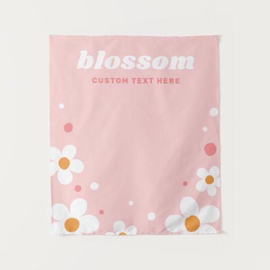Strawberry blossom retro font pink banner タペストリー (正面)