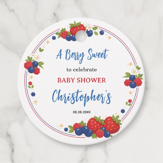 Strawberry Blueberry Berry Sweet Baby Shower フェイバータグ (正面)