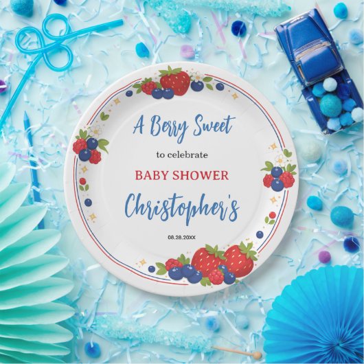 Strawberry Blueberry Berry Sweet Baby Shower ペーパープレート (パーティー)