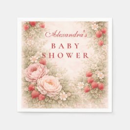 Strawberry Blush Floral Baby Shower スタンダードカクテルナプキン