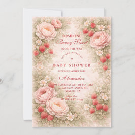 Strawberry Blush Floral Baby Shower 招待状