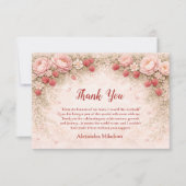 Strawberry Blush Garden Celebration 1st Birthday サンキューカード (正面)