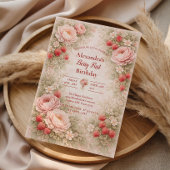 Strawberry Blush Garden Celebration 1st Birthday 招待状