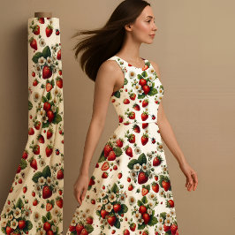 Strawberry Botanical Cottagecore Fabric Print ファブリック