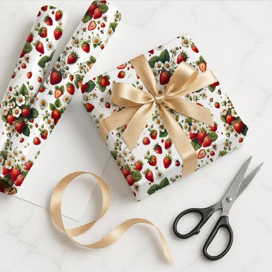 Strawberry Botanical Gift Wrapping Paper ラッピングペーパー
