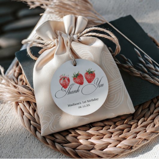 Strawberry Bow 1st Birthday Thank You フェイバータグ