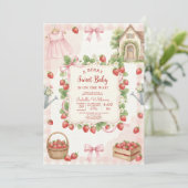 Strawberry bow baby shower First Berry Sweet 招待状 (スタンド正面)