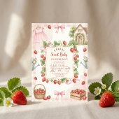 Strawberry bow baby shower First Berry Sweet 招待状