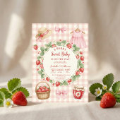 Strawberry bow baby shower First Berry Sweet 招待状