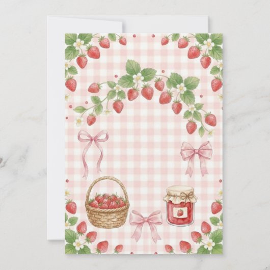 Strawberry bow baby shower First Berry Sweet 招待状 (裏面)