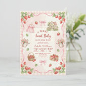 Strawberry bow baby shower First Berry Sweet 招待状 (スタンド正面)