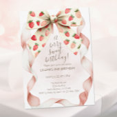 Strawberry Bow Berry Sweet Second Birthday  招待状