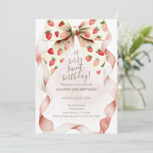 Strawberry Bow Berry Sweet Second Birthday  招待状 (スタンド正面)