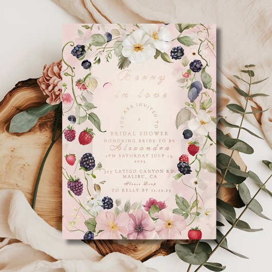 Strawberry Bow Bridal Shower Invitation 箔招待状