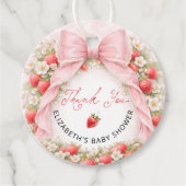 Strawberry Bow Coquette Baby Shower Thank You フェイバータグ (正面)