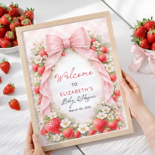 Strawberry Bow Coquette Baby Shower Welcome  ポスター