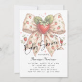 Strawberry Bow Coquette Modern Baby Shower 招待状 (正面)